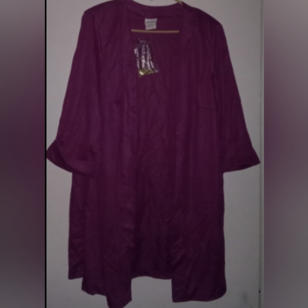 Blair Boutique Solid Print Open Front Cardigan | Color: Plum | Size: 20W |